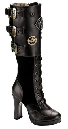 Womens Knee Boots, Steampunk Shoes, Steampunk Boots, Demonia Boots, Mode Steampunk, Goth Boots, Gothic Boots, Demonia Shoes, Dance Heels