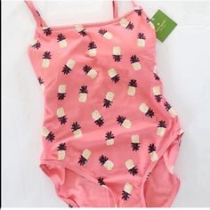 Kate Spade New York Size Xs, Nwt One Piece Swimsuit/Bathing Suit Pink (A Salmon Shade) With Pineapple Print Adjustable Spaghetti Straps Built In Cups Resort Collection Cute One-piece Swimwear For Vacation, Cute One-piece Swimwear For Pool, Cute Stretch Swimwear For Poolside, Cute Stretch Swimwear For Vacation, Cute Sleeveless Stretch Swimwear, Cute Stretch Sleeveless Swimwear, Cute Stretch Swimwear For Summer, Cute Sleeveless Beach Bodysuit, Cute Sleeveless Swimwear For Vacation