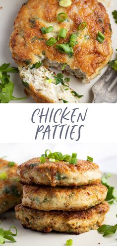 chicken patties are stacked on top of each other and ready to be eaten in the oven