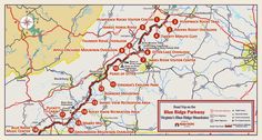 a map showing the route to blue ridge national park and surrounding areas with red marker markers