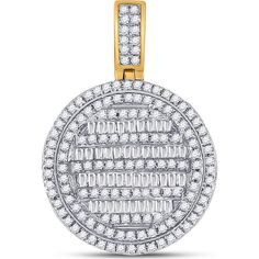 GND 10K Yellow Gold Circle Charm Pendant with Channel-Set Baguette and Pave-Set Round Diamonds - 0.75 Carat Total Diamond Weight Gem Setting, Diamond Circle Pendant, Circle Diamond, Diamond Charm, Mens Pendant, Oval Pendant, Channel Set, Pendant Design, Baguette Diamond