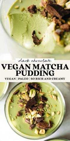 vegan matcha pudding with cashews and pistachio