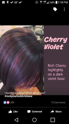 New Hair Color Ideas For Brunettes, Cherry Red Hair Color, Rock Your Locks, Cherry Red Hair, Chubby Face, Highlight Ideas, Hair Highlight, Dark Purple Hair