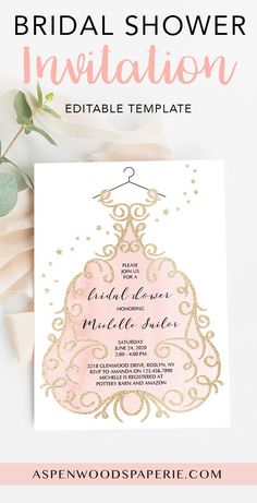 a pink and gold bridal shower card with the words,'bridal shower '