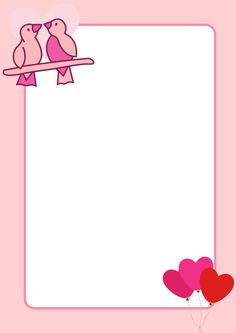 two birds sitting on a branch with hearts in front of it and a pink background