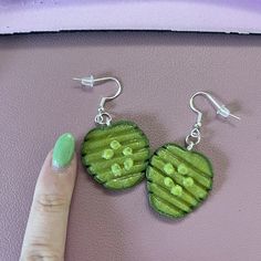 Pickle Earrings - Etsy Hand Painted Green Earrings In Polymer Clay, Hand Painted Green Polymer Clay Earrings, Green Polymer Clay Earrings With Ear Wire, Green Hand-painted Polymer Clay Earrings, Green Hand Painted Polymer Clay Earrings, Unique Pierced Polymer Clay Earrings, Green Hypoallergenic Polymer Clay Earrings, Hypoallergenic Green Polymer Clay Earrings, Green Dangle Clay Earrings