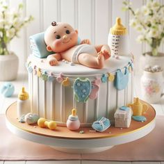 a cake with a baby laying on top of it