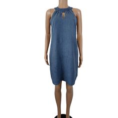 - C&C California Vintage Look Sleeveless Dress - Machine Washable - Color: Jeans Blue - 100% Linen - Style # - Available In: S, M Sleeveless Denim Sundress For The Beach, Spring Blue Knee-length Halter Dress, Blue Knee-length Halter Dress For Spring, Sleeveless Spring Vacation Denim Dress, Sleeveless Spring Denim Dress For Vacation, Sleeveless Denim Dress For Spring Vacation, Chic Sleeveless Denim Beach Dress, Chic Sleeveless Denim Dress For Beach, Chic Sleeveless Denim Dress For Vacation