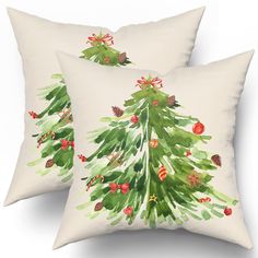 PRICES MAY VARY. Cotton ★【Christmas Pillows Size】: 18 x 18 inches, 45 x 45 cm, NOTE: ONLY 2 Christmas pillow covers contained, inserts NOT included ★【HIGH-QUALITY FABRICS】:Watercolor Christmas Tree throw pillows are made of pure cotton-polyester blend, which has an invisible zipper, double-sided printing, simple and elegant design. The farmhouse Christmas throw pillows are comfortable and friendly to your skin or pets. indelible after washing. ★【EXCELLENT DESIGN】: Green Xmas Tree Christmas pillo Christmas Pillow Cases, Winter Pillow Covers, Holiday Pillows Covers, Green Xmas, Holiday Room, Winter Pillows, Bedroom Cushions