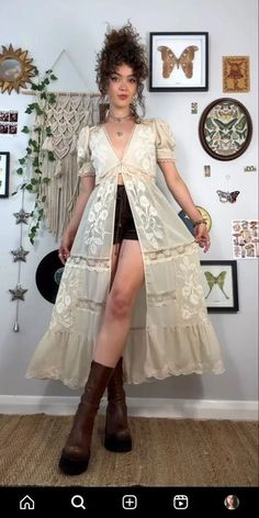 Outfits Inspired By Hozier, Creative Concert Outfits, Southern Witch Outfits, Fairycore Aesthetic Outfits Dresses, Subtle Valentines Outfit, 70s Boho Dress, Fun Girly Outfits, Hozier Vibes Outfit, Comfy Hippy Outfits