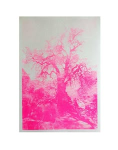 a pink and white photo of a tree