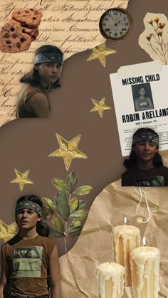 a collage of photos with children and stars on them, including an old paper