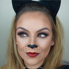 Easy Dog Makeup Halloween, Cat Eyes Halloween Makeup, Cat Face Costume, Simple Cat Halloween Costumes For Women, Puppy Halloween Makeup, Makeup For Cat Face, Easy Cat Face Makeup, Animal Makeup Looks Easy, Simple Dog Makeup