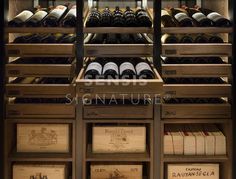 the wine cellar is stocked with many different wines