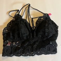 Victoria’s Secret Lace Strappy Bralette Size Xs New With Tags Black Color Adjustable Straps Black Camisole Bra For Spring, Strappy Bralette, Halter Bra, Victoria Secret Body, Black Lace Bralette, Demi Bra, Nursing Bra, Plunge Bra, Black Bra