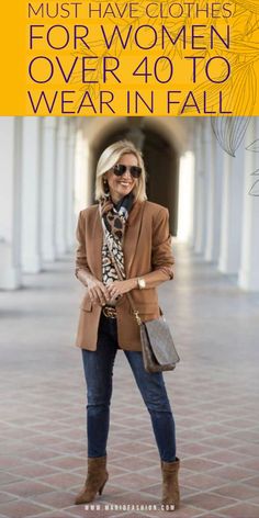 Mode Over 50, Stylish Outfits For Women Over 50, Clothes For Women Over 50, Leopard Scarf, Over 60 Fashion, Brown Blazer, Palette Color, 50 Style, 60 Fashion