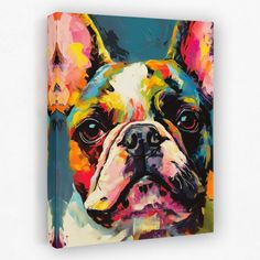 a colorful painting of a dog's face on a canvas