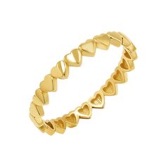 Wrap your love around your finger with this stunning 14K Solid Gold Eternity Heart Ring! Delicate high polish hearts extending all the way around, this stackable favorite is the perfect way to feel love or give the gift of love! Size: 3mm Wide  Solid 14K Gold Lifetime Guarantee Made in Los Angeles Heart Eternity Ring, Shuffle Outfits, Dainty Band, Cross Earrings Studs, Expensive Taste, Infinity Necklace, Bar Bracelets, Diamond Flower, Heart Earrings Studs