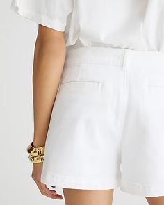 J.Crew: Patch-pocket Denim Short In White For Women High Waist White Bermuda Shorts For Summer, Chic White Bermuda Shorts For Summer, White Jean Shorts With Pockets For Summer, Chic Cotton Jean Shorts With Pockets, White Bermuda Shorts With Pockets For Summer, Chic High-waisted Jean Shorts With Pockets, White Knee-length Jean Shorts For Spring, Chic Jean Shorts With Pockets, Chic White Relaxed Fit Bermuda Shorts