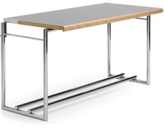 a table with metal legs and a wooden top on a white background, it is isolated from the camera