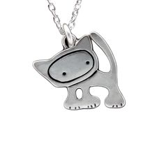 This little punk rock cat is ready to start some trouble!  It measures 1/2 an inch tall and is handmade using solid sterling silver. The charm comes with a 16 - 20 inch adjustable sterling silver chain OR as a chain only, with no chain included. Choose your option from the drop down menu. To see the larger version go here: http://www.etsy.com/listing/94279138/punk-kitty To see the mother-daughter set go here: http://www.etsy.com/listing/94278300/mother-daughter-punk-kitty-necklace-set To see the Rock Cat, Silver Cat Pendant, Kitty Necklace, Cat Pendant, Sterling Silver Cat, Silver Cat, Cat Charm, Cat Pendants, Funky Jewelry