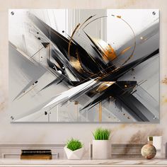 an abstract painting on the wall in a living room