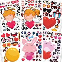 the stickers are all different shapes and sizes, including hearts, angel wings, and other