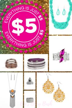 a collage of jewelry with the words everything is just $ 5