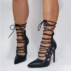 Lace Up Strappy Stiletto Pointed Toe Heels, Black 9 W8691p0 Strappy Stilettos, Pointed Toe Heels, Shoes Lace, Heels Black, Black Heels, Shoes Women Heels, Shoe Laces, Shoes Heels, Lace Up