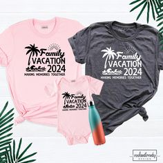 Family Vacation 2024 Making Memories Together Shirt, Custom Family Matching Tee, Beach Trip Shirt, Family Vacation Travel Tees, Vacation Tee. Hi! Welcome to our store. It's good to see you here. Our aim is to offer you first-class clothing in your most beautiful moments with our graphic t-shirts that we designed or designed with your ideas. I am sure you will like our designs for your family, friends and you. IMPORTANT MATTERS FOR ORDERING: 1-) Please check and review all photos. 2-) Our sizes a Summer Family Vacation Shirt With Short Sleeves, Summer Letter Print Top For Family Vacation, Short Sleeve Shirt For Family Beach Vacation, Short Sleeve Shirt For Family Vacation, Cotton Tops For Family Vacation, Holiday Vacation Short Sleeve Tops, Short Sleeve Tops For Holiday Vacation, Cotton Shirt For Family Vacation At The Beach, Short Sleeve Tops For Beach Season Holiday