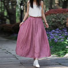 Sweet Half Cotton And Linen Tie-Dye Skirt Skirt Linen, Skirt Summer, Stylish Party, Summer Linen, Linen Skirt, Summer Skirts, Pink Sky, Woman Fashion, Casual Skirt