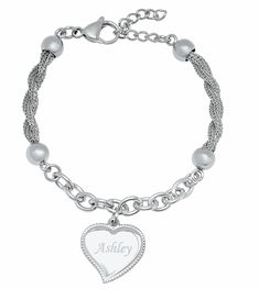 High Quality Custom Heart Charm Bracelet for WomenFREE ENGRAVING on front side of the heart 3 Lines up to 10 characters per line Product Info:Size Length: 6.5" to 8" AdjustableMaterial: Stainless SteelLeather Color: Silver100% Satisfaction Guaranteed Engraved Promise Rings, Floating Diamond Necklace, Bracelet For Her, Forever Gifts, Engraved Gifts, Personalized Bracelets, Solitaire Pendant, Ankle Bracelets, Heart Charm Bracelet