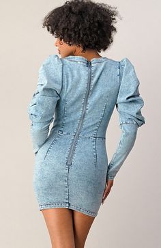 The Amai Denim Mini Dress features puff sleeves and a ruched design that accentuates your curves in all the right places. Material: 100% Cotton (dress has some stretch)Model is wearing a small. All The Right Places, Sweet Peach, Denim Mini Dress, Denim Mini, Cotton Dress, Puff Sleeves, Cotton Dresses, Denim Dress, Puff Sleeve