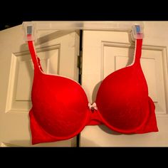 Never Worn - Perfect Condition Elegant Fitted Red Bra, Victoria's Secret Red Lined Bra, Red Fitted Bra With Padded Cups, Fitted Red Bra With Padded Cups, Fitted Red Underwire Bra, Red Fitted Push-up Bra, Fitted Red Push-up Bra, Elegant Red Victoria's Secret Bra, Fitted Red Padded Bra