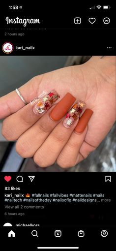 Auburn Acrylic Nails, November Nails Coffin, Fall Orange Nails, Glitter Nails Acrylic, November Nails, Nail Art At Home, October Nails, Short Square Nails