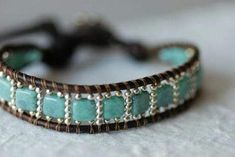 Leather Knots, Turquoise Tile, Beaded Leather Bracelet, Flower Button, Rustic Boho