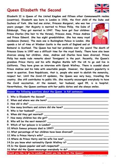 an english worksheet with the words queen elizabeth