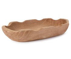 a wooden bowl that is shaped like a wave on the inside, with a white background