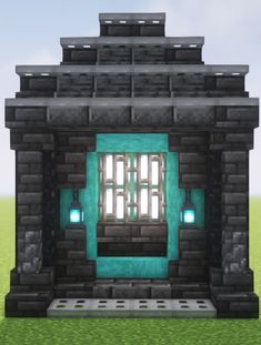 an image of a minecraft portal with the door open and windows lit up at night