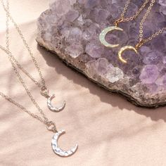 The moon is widely believed to be a feminine symbol, bringing immortality and eternity. Perfect gift idea for girlfriends, sisters or best friends! Choose between several lengths and we will make this necklace with care.…………………………………. Details: Size Small Moon: measures 10 x 8.5mm, Large Moon: 14.5mm x 12mm Pendant is Gold or Silver Plated Chain is 14k Gold Filled or Sterling Silver Average necklace length is 18" About Your Jewelry If you are not wearing your jewelry it is best to store it in a c Handmade Spiritual Necklaces For Best Friend Gift, Handmade Spiritual Necklace For Best Friend, Adjustable Moon Phase Necklace, Spiritual Nickel-free Necklaces For Friendship, Moon Shaped Necklace With Moon Print For Gift, Spiritual Crescent Moon Phase Charm Necklace, Moon Print Necklace Perfect For Gifts, Moon Print Moon Shaped Necklace For Gift, Moon Print Moon Shaped Necklace Gift