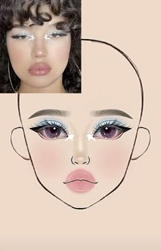 Make Up Template Face, Cute Blue Makeup, Prom Makeup Look, Make Up Cute, Y2k Light Blue, Makeup Y2k, Makeup Charts, Funky Makeup, Anime Eye Makeup