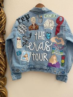 Handpainted conpletely customizable Taylor Swift Denim Jacket Painted Jean Jacket Diy, Taylor Swift Jacket Diy, Eras Tour Denim Jacket, Taylor Swift Denim Jacket, Taylor Swift Jean Jacket, Taylor Swift Diy, Taylor Swifr, Swiftie Party