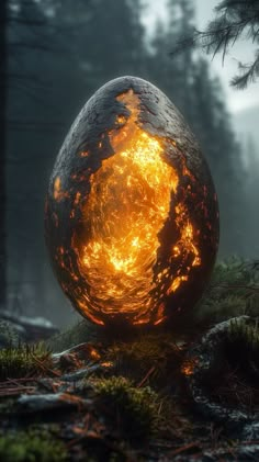 a fireball sitting in the middle of a forest