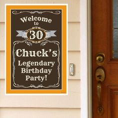 a welcome sign is posted on the front door of a house for someone's 60th birthday party