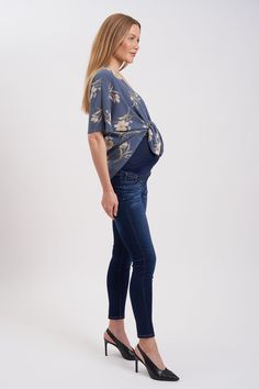 These low-rise maternity skinny jeans are designed to feel fantastic while giving you that flirty fit you love. With an over-the-belly panel for extra comfort, these stylish jeans will fit comfortably through every stage of your pregnancy. Comfortable Stretchy Over-the-bump waistband For Hot Mommy during pregnancy and beyond Fabric: 54% cotton, 34% rayon, 10% polyester, 2% spandex Inseam: 29.5" Packaged and shipped by our all-female owned and operated business. For sizing questions, click here f Maternity Denim Bottoms Bump Friendly, Bump Friendly Maternity Denim Jeans, Maternity Bump Friendly Denim Jeans, Blue Maternity Bottoms, Hot Mommy, Stylish Jeans, Maternity Pants, Maternity Jeans, Bump