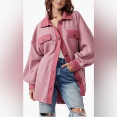 Final Sale Nwt Xs Sweetheart Color Free People Ruby Jacket, Oversize Casual, Free People Jacket, Free People Denim, Pink Jacket, Jacket Brands, Plaid Tops, Knit Jacket, Cardigan Jacket