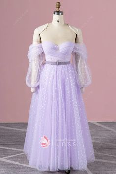 fun and flirty lilac heart tulle off the shoulder dress Lilac Heart, Custom Made Prom Dress, Dress Train, Prom Style, Corset Bodice, Off The Shoulder Dress, Dress Silhouette, Sheer Sleeves, Dress Ideas