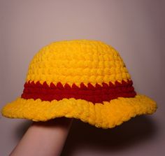 Be the King of the Pirates like your favorite captain! This hat, inspired by Luffy, measures about 7.5" in diameter and fits like a small/medium. Made with acrylic Bernat Blanket Yarn. King Of The Pirates, Bernat Blanket, Bernat Blanket Yarn, The Pirates, Hat Handmade, Blanket Yarn, Costume Hats, Madison Wi, Straw Hat