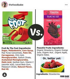 an image of two different foods on the same page, one with fruit by foot ingredients