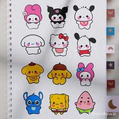 Cute Stickers Aesthetic Easy To Draw, Cute Hello Kitty Drawing, Sanrio Drawing, Sanrio Drawings, Doodle Doodle, Kitty Drawing, Easy Paper Crafts Diy, Hello Kitty Drawing